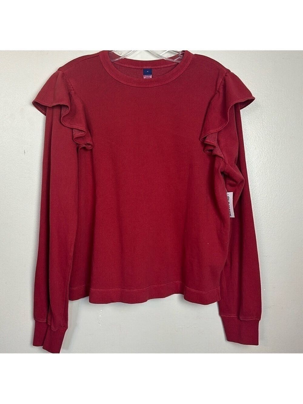 Old Navy Ruffle Shoulder Relaxed Fit Vintage Look Crewneck Sweatshirt Sweater